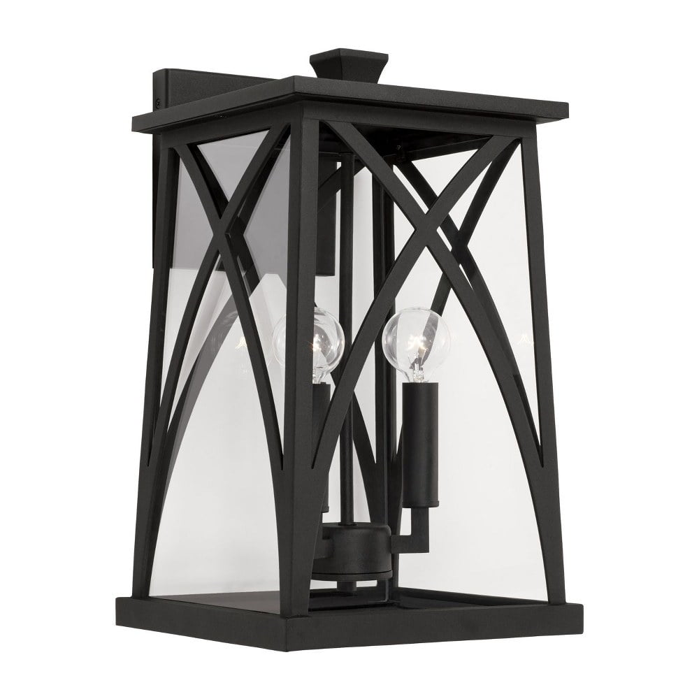Black Aluminum 3-Light Outdoor Wall Lantern with Clear Glass