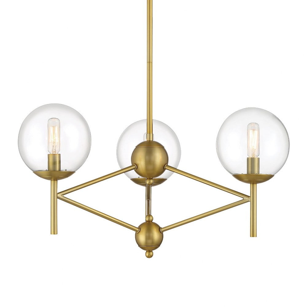Soft Brass 3-Light Globe Chandelier with Clear Glass Shades