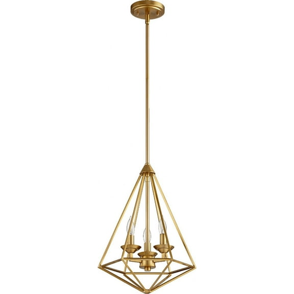 Quorum Lighting Bennett 3-Light Pendant, Aged Brass, 12.5W x 17.25H, Stem Hanging, Dry Rated