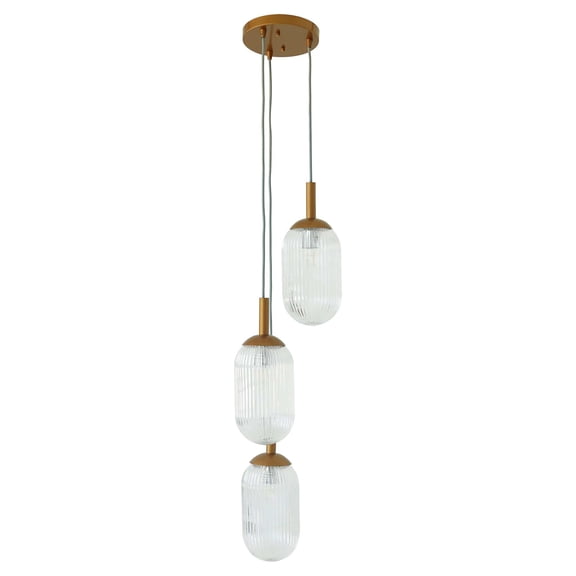 3-Light Pendant Light for Dining Room with Adjustable Cord, Bronze Metal and Clear Glass Retro Ceiling Lamp for Living Room Kitchen Entryway 68 Inches Height