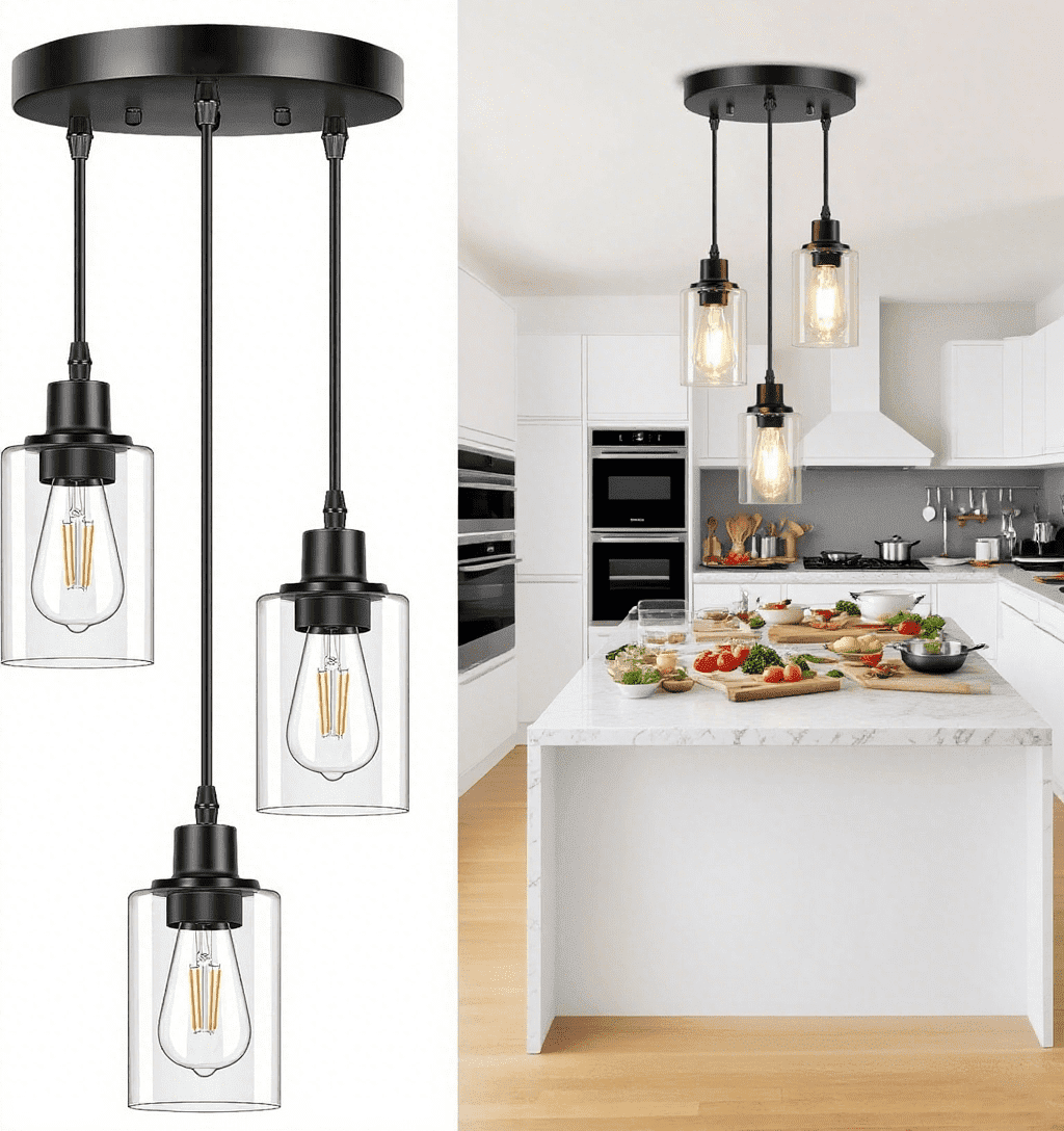 3-Light Pendant Lighting for Kitchen Island Dining Lamp Ceiling Hanging ...
