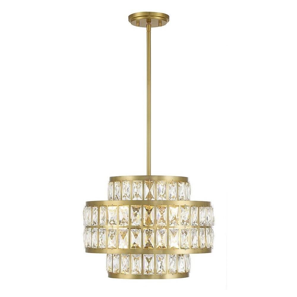 Renzo Warm Brass 3-Light Crystal Drum Pendant