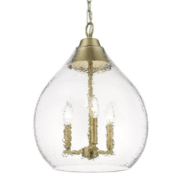 3 Light Pendant in Sturdy Style 20 inches High By 14.75 inches Wide-Brushed Champagne Bronze Finish-Hammered Clear Glass Color Bailey Street Home