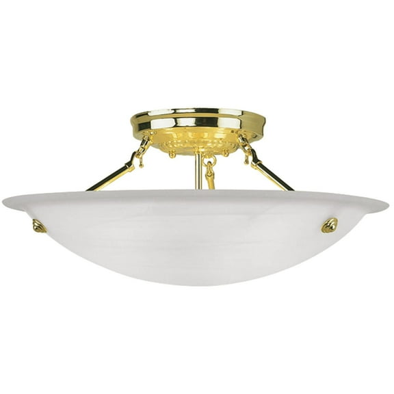 3 Light Polished Brass Ceiling Light fixture with White Alabaster Glass Shade