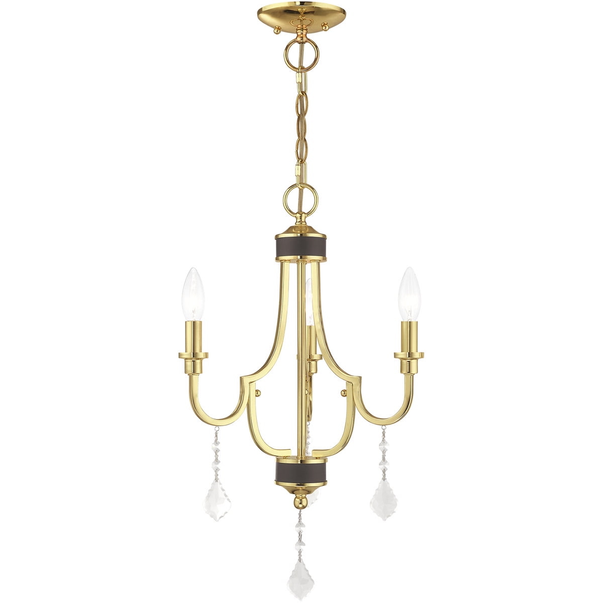 Elegant Mini 3-Light Chandelier in Polished Brass with Clear Crystals