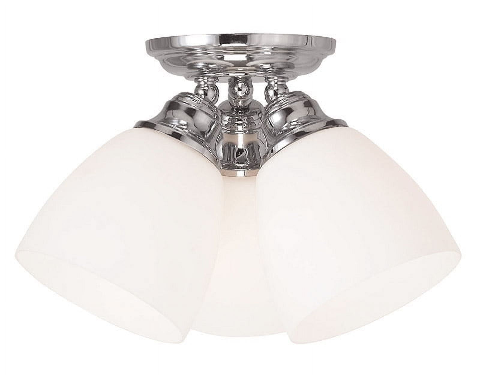 3 Light Polished Chrome Ceiling Light fixture with Hand Blown Satin Opal White Glass Shade