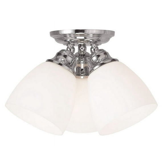 3 Light Polished Chrome Ceiling Light fixture with Hand Blown Satin Opal White Glass Shade