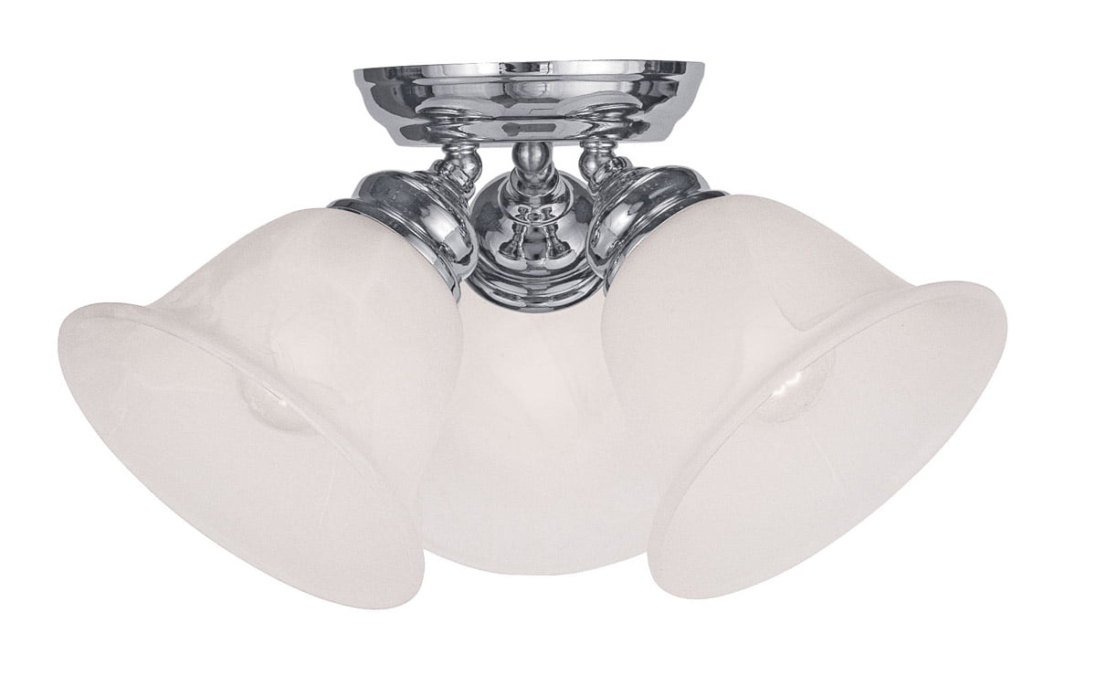3 Light Polished Chrome Ceiling Light fixture with White Alabaster Glass Shade
