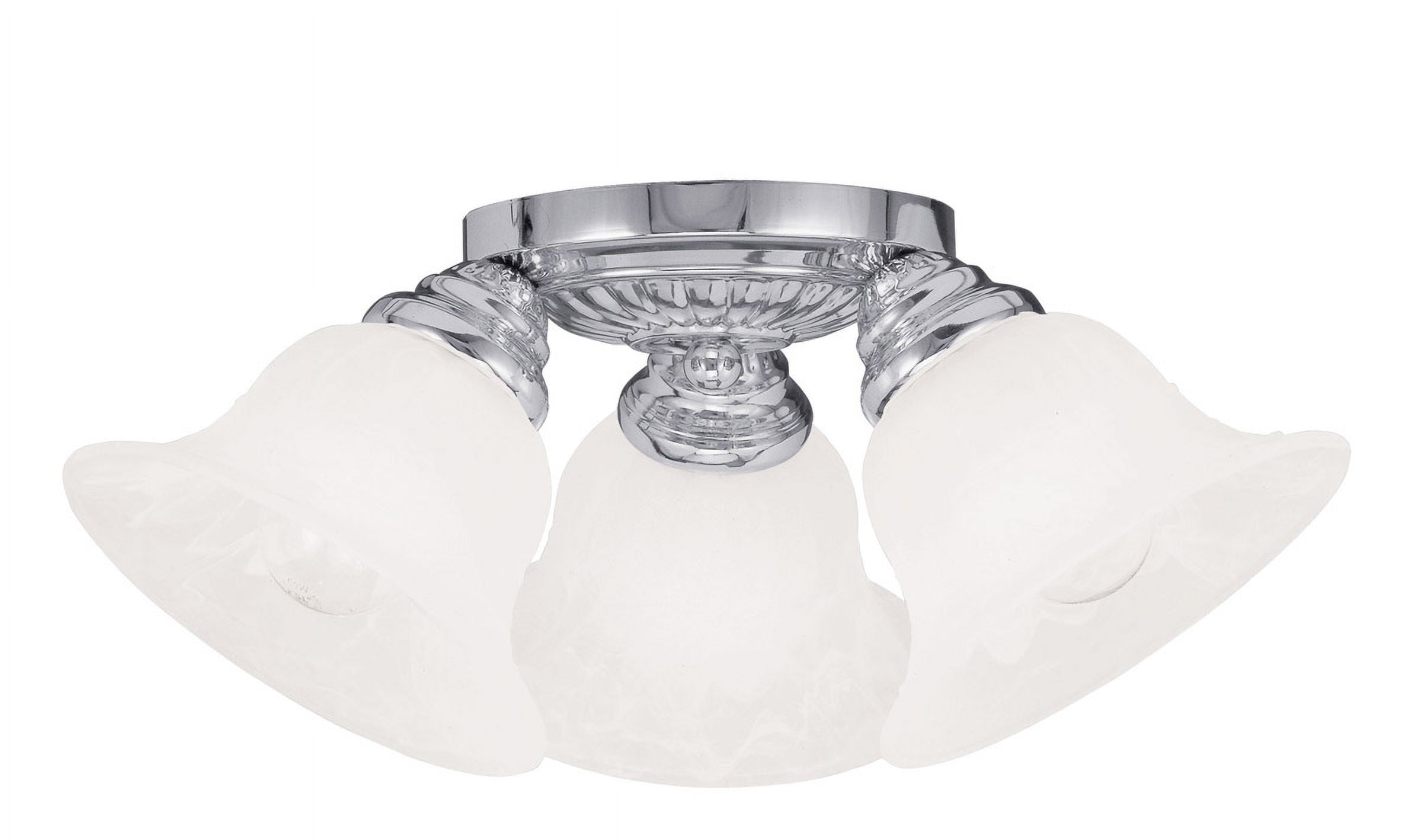 3 Light Polished Chrome Ceiling Light fixture with White Alabaster Glass Shade