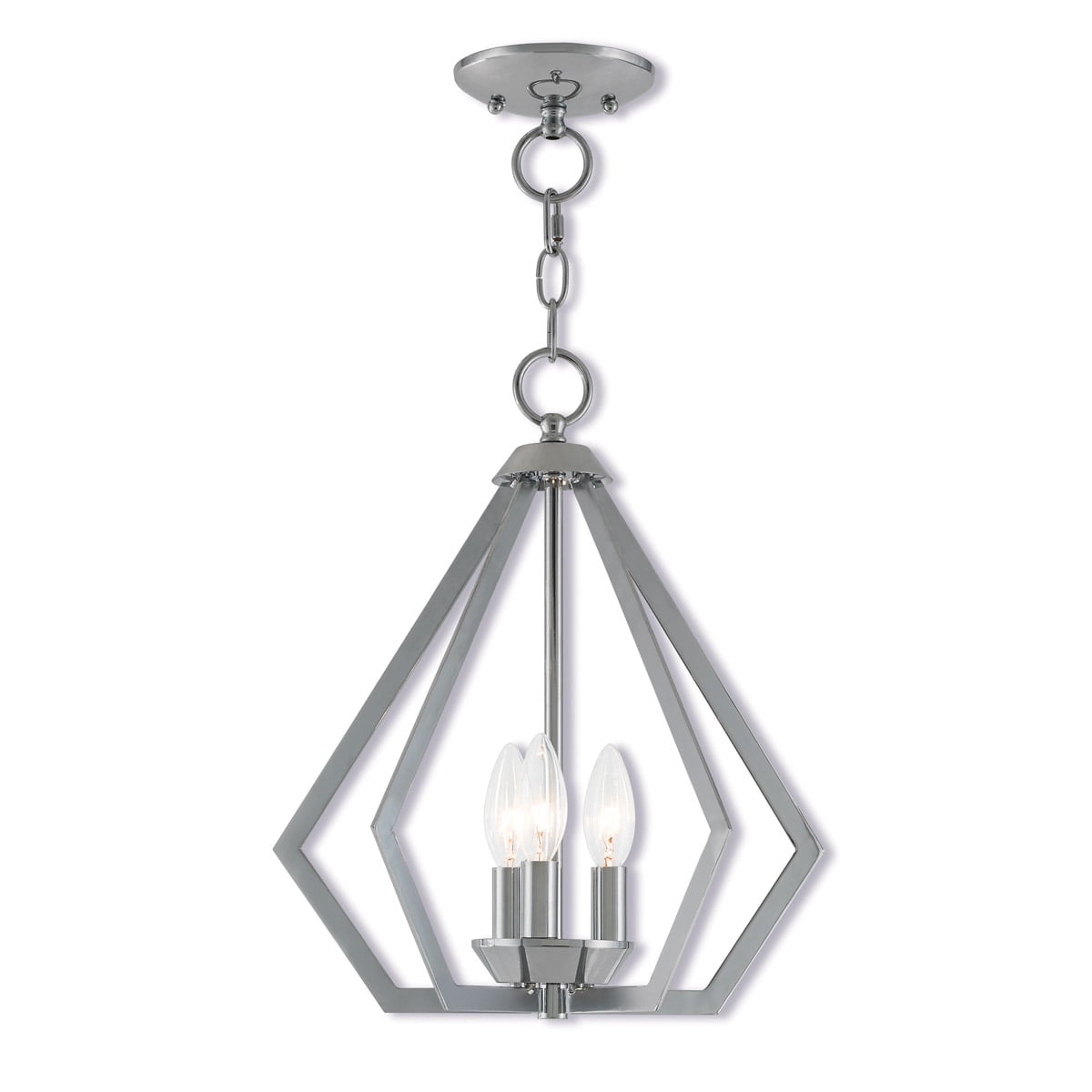 Triangular Prism Polished Chrome Mini Chandelier with Crystal Candles