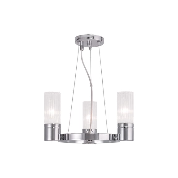 3 Light Polished Chrome Mini Chandelier with Hand Crafted Clear Fluted Glass Shade