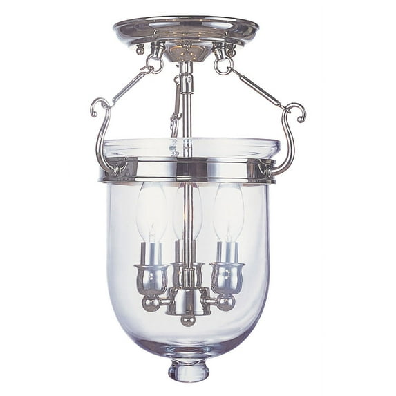 3 Light Polished Nickel Ceiling Light fixture with Clear Glass Shade