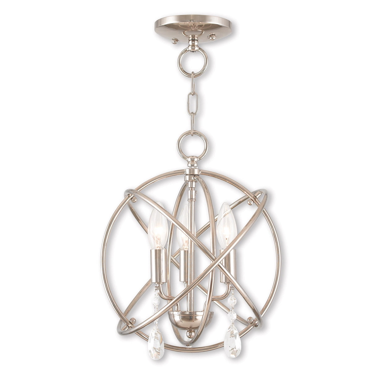 Polished Nickel Mini Chandelier with Clear Crystals