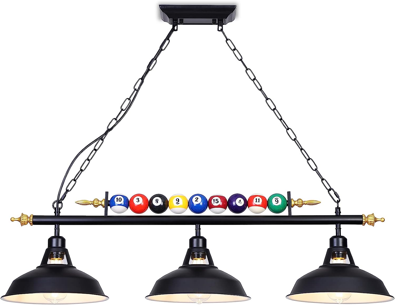 3Light Pool Table Lights, for 7'8' Table with Black Matte Metal
