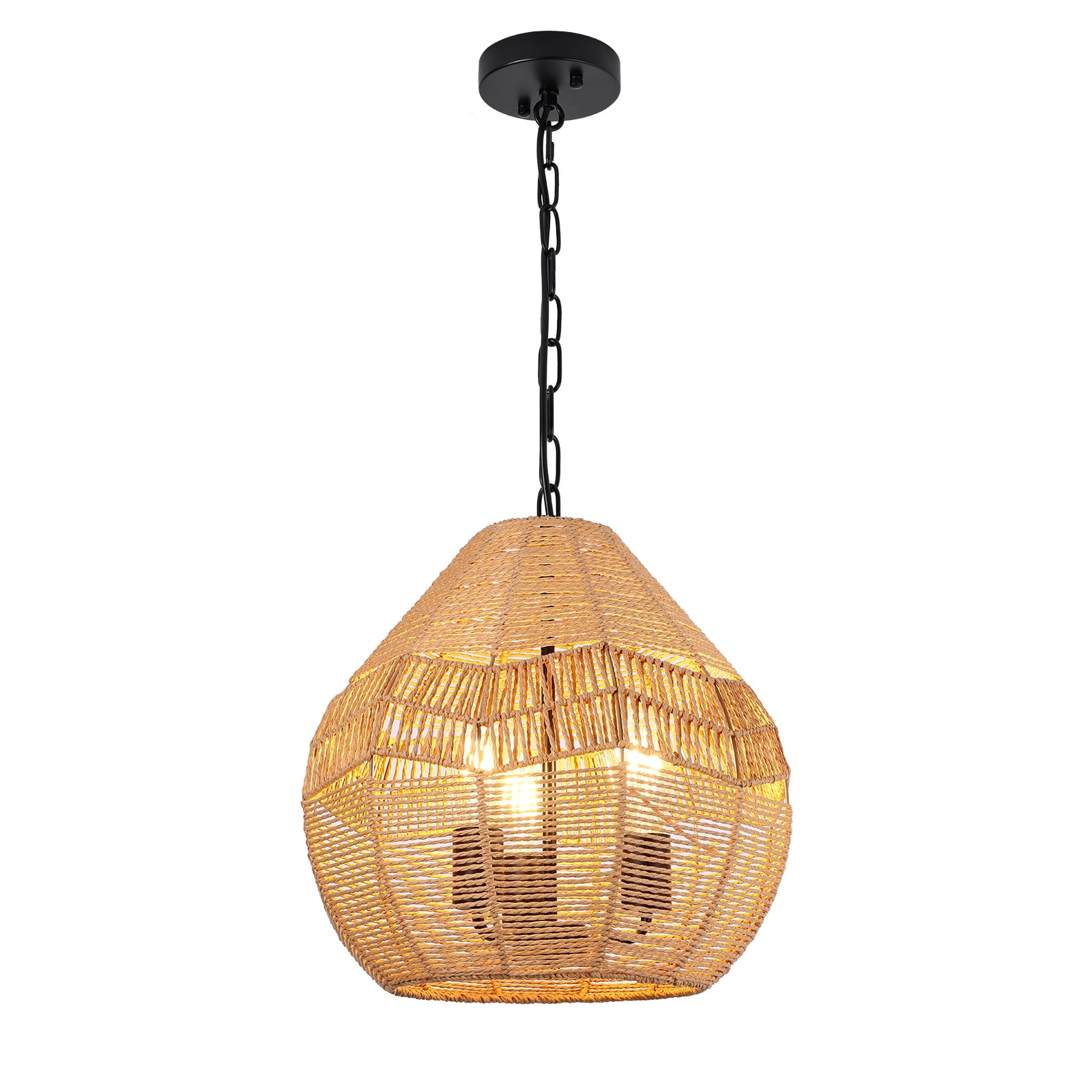 3-Light Rattan Pendant Light, 15.7In Rattan Woven Pendant Light Fixtures, Farmhouse Handwoven Large Rattan Lamp Shade, Boho Hanging Lamp for Dinning Room, Kitchen
