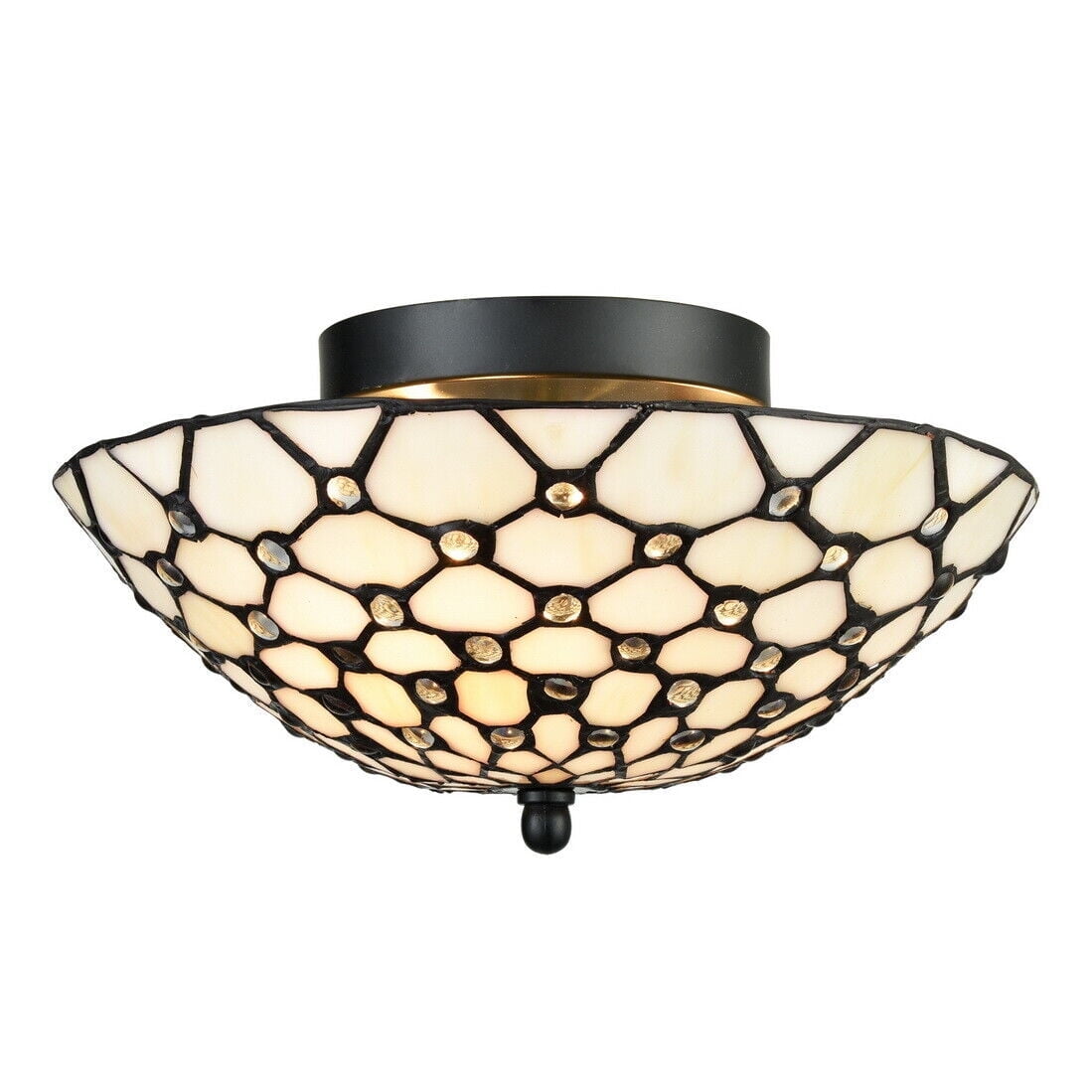 Tiffany Style Black and Multicolor Stained Glass Flush Mount Light