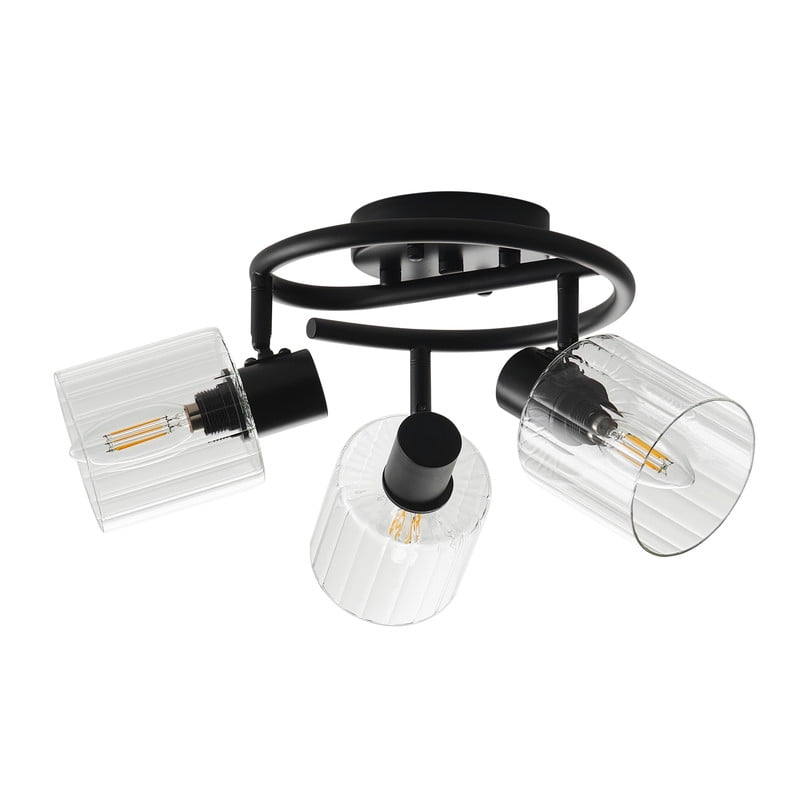3-Light Semi-Flush Mount Ceiling Light 15.3" Black Dining Room Light Fixture with Clear Glass Lampshade