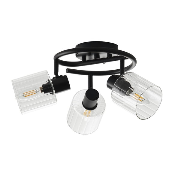 3-Light Semi-Flush Mount Ceiling Light 15.3" Black Dining Room Light Fixture with Clear Glass Lampshade