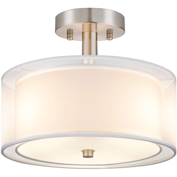 3-Light Semi Flush Mount Ceiling Light Fixture, Drum Light with Double Fabric Shade, Close to Ceiling Lamps for Dining Room Kitchen