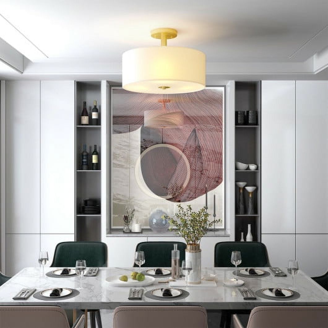 3Light Semi Flush Mount Ceiling Light Fixture Glass Drum Pendant Lamp