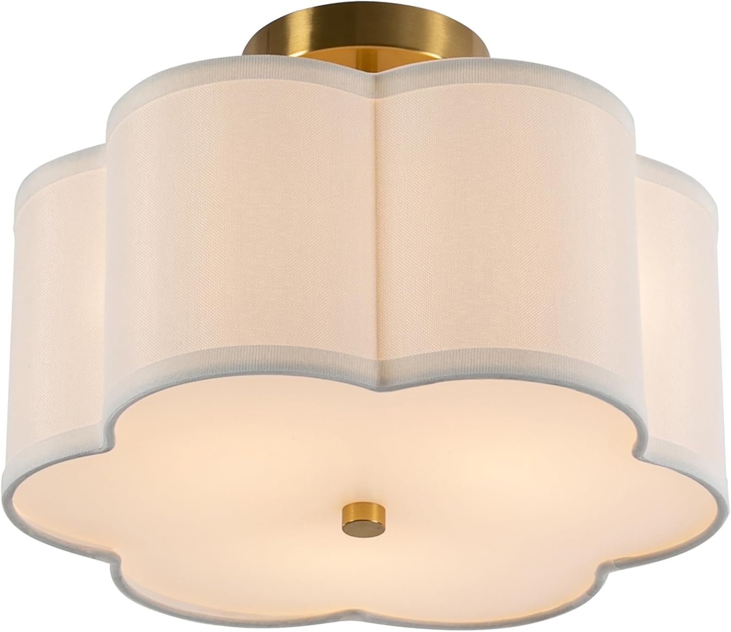 3-Light Semi Flush Mount Ceiling Light Fixture Modern Close to Ceiling Lamp with Fabric Shade Antique Brass Ceiling Light for Bedroom, Dining Room, Corridor, Living Room