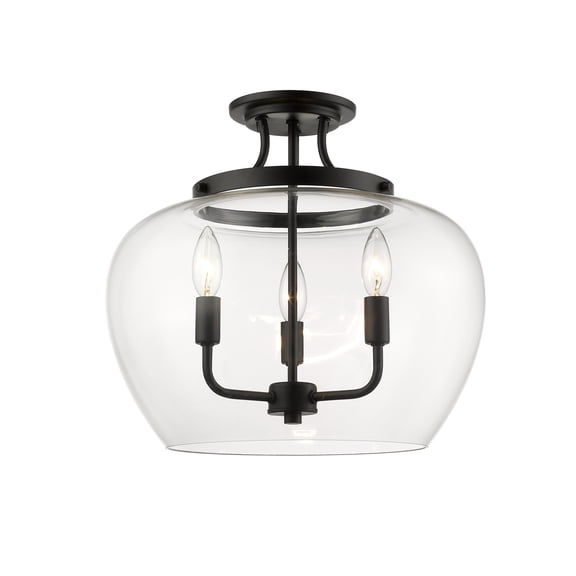 Z-Lite Joliet 3 Light Clear Glass Steel Semi Flush Mount in Matte Black