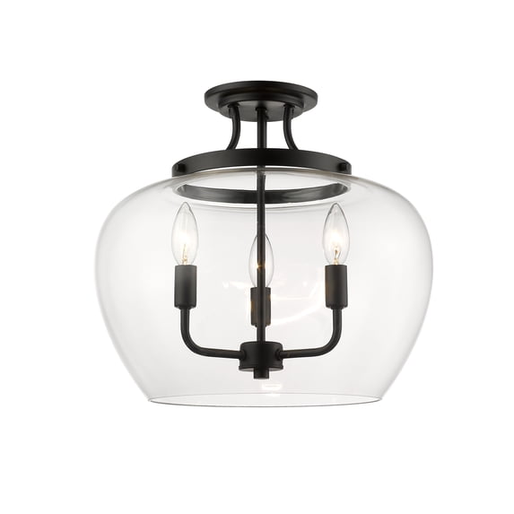 Z-Lite Joliet 3 Light Clear Glass Steel Semi Flush Mount in Matte Black