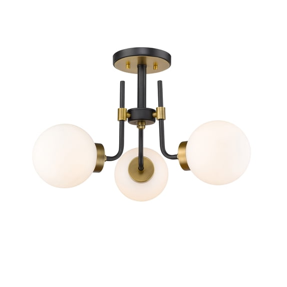 Z-Lite Parsons 3 Light Opal Glass Steel Semi Flush Mount in Black and Olde Brass