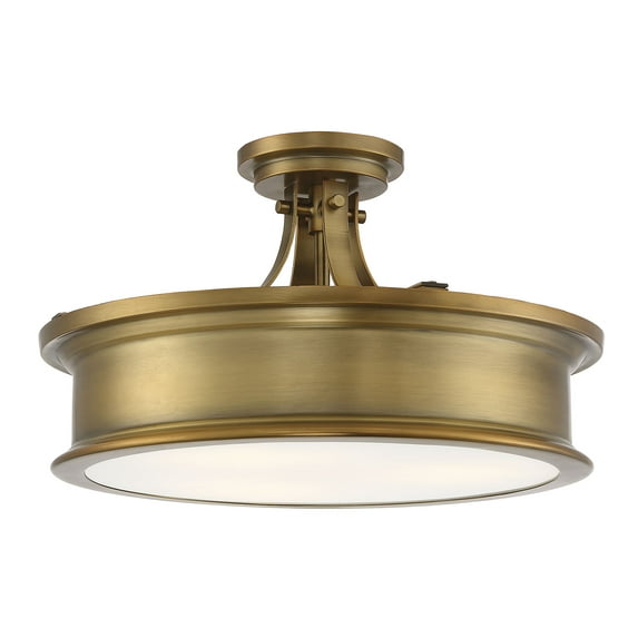 3 Light Semi-Flush Mount-Transitional Style With Bohemian And Industrial Inspirations-9.25 Inches Tall By 16 Inches Wide-Warm Brass Finish Savoy House