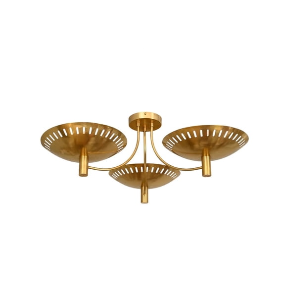 3 Light Slitz Curved Dome Style Raw Brass Chandelier Light Fixture