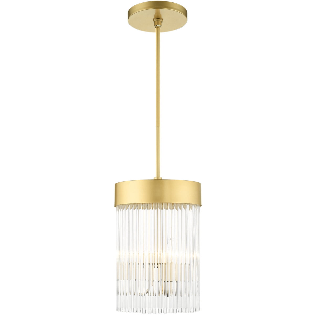 Soft Gold Drum Chandelier with Clear Crystal Rods