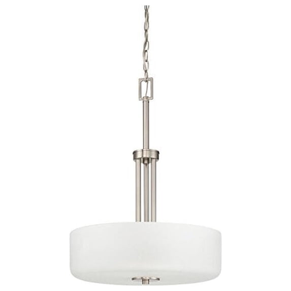 F17027-80-Sunset Lighting-Somes - 3 Light Bowl Pendant Bright Satin Nickel Finish with Linen Glass