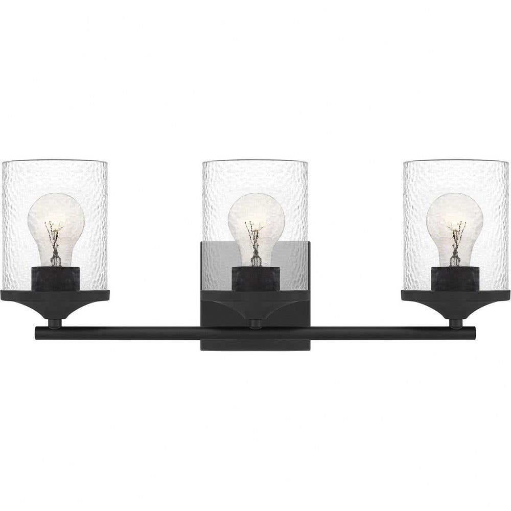 3 Light Steel Large Bathroom Light Fixture with Clear Hammered Glass-7. ...