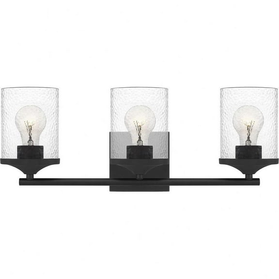 3 Light Steel Large Bathroom Light Fixture with Clear Hammered Glass-7.75 inches H By 21 inches W-Matte Black Finish Bailey Street Home 71-Bel-4423546