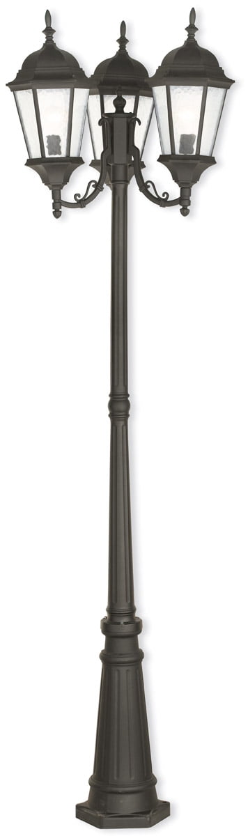 3 Light TBK Outdoor Post Light with Clear Water Glass Shade backed with Cast Aluminum material for patio, front porch, entryway and more