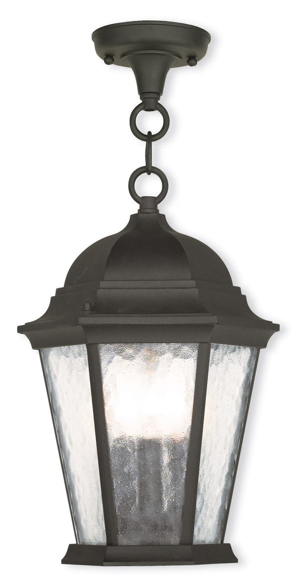 3 Light Textured Black Chain Lantern Pendant Lighting Fixture with Clear Water Glass Shade