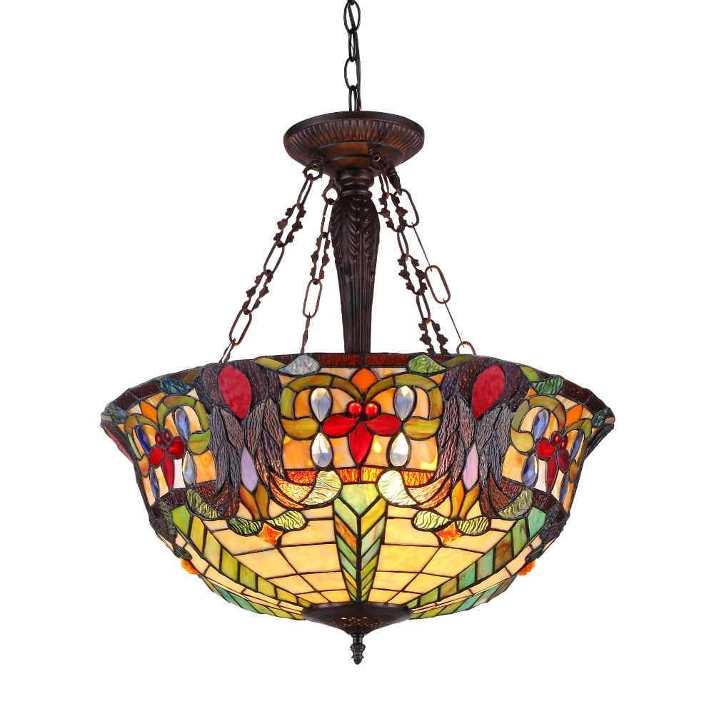 3 Light Tiffany Inverted Ceiling Pendant Fixture, Multicolor - Walmart.com