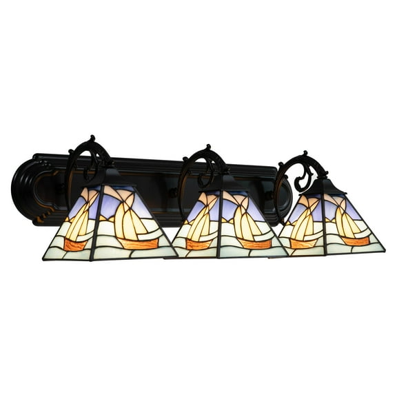 3 Light Tiffany Mediterranean Style Sailboats Stained Glass Ceiling Light Fixture