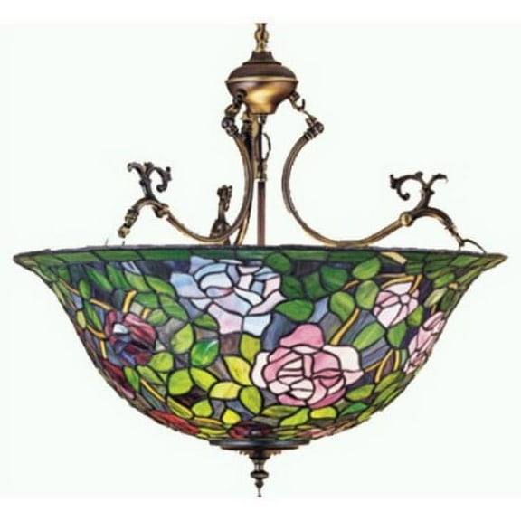 3 Light Tiffany Rosebush Inverted Pendant