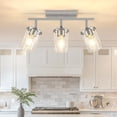 thumbnail image 1 of 3-Light Track Lighting Brushed Nickel Semi Flush Mount Ceiling Light with Clear Glass Shades Multi-Directional Track Spotlights for Kitchen Hallway Bathroom, Bulb Not Included, 1 of 7