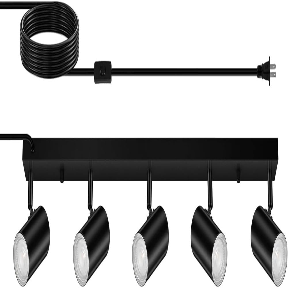 3 Light Track Lighting Kit,White 3 Way Flexible Plug in Ceiling Spotlight,Industrial LED Wall Light for Kitchen Cabinet Gallery Bar Hallway Living Room,Rocker Switch,15 ft Cord(No Bulb)