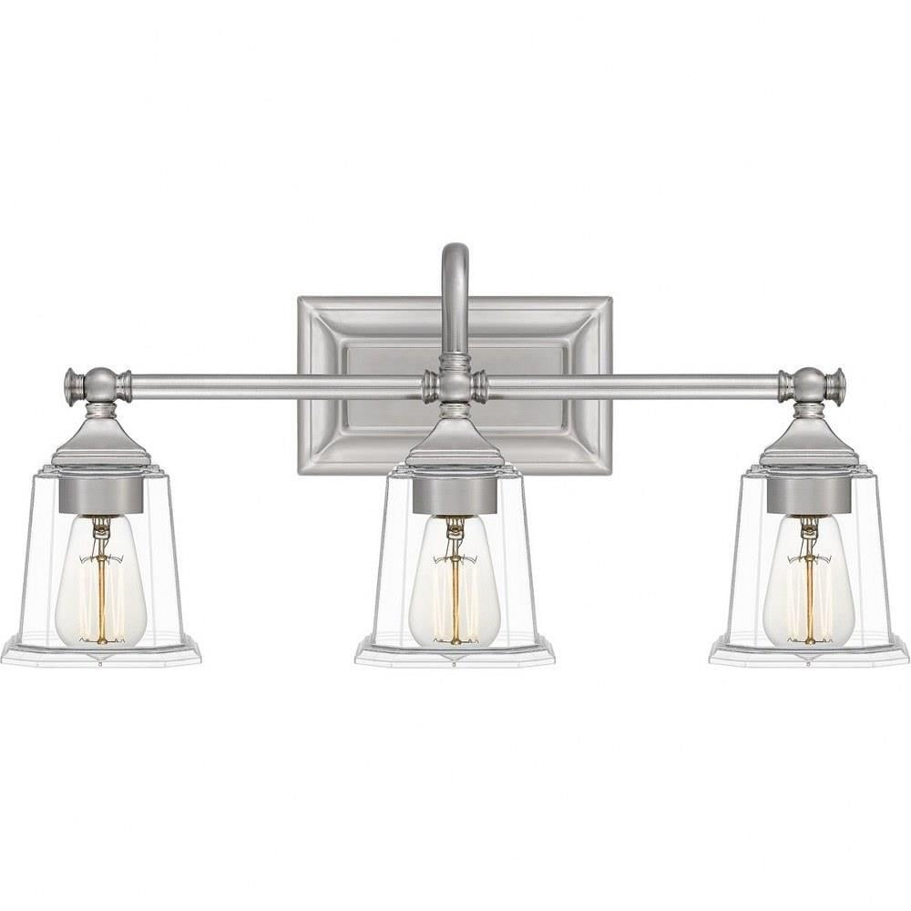 3 Light Transitional Bathroom Light Fixture-Brushed Nickel Finish ...