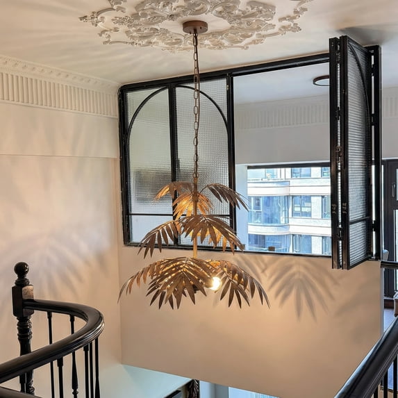 3-Light Tropical Coconut Tree Pendant Light, Vintage Iron Palm Leaf Chandelier (No Bulbs)