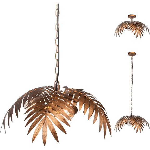 3-Light Tropical Coconut Tree Pendant Light, Vintage Iron Palm Leaf Chandelier (No Bulbs)