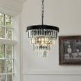 thumbnail image 1 of 3-Light Unique Statement Tiered Crystay Chandelier Matte Black Pendant Lamp, 1 of 7