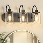 3 Light Vanity Bathroom Light Fixture over Mirror with Clear Glass Shade Vintage Wall Sconce