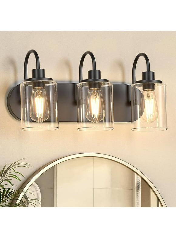 3 Light Vanity Bathroom Light Fixture over Mirror with Clear Glass Shade Vintage Wall Sconce