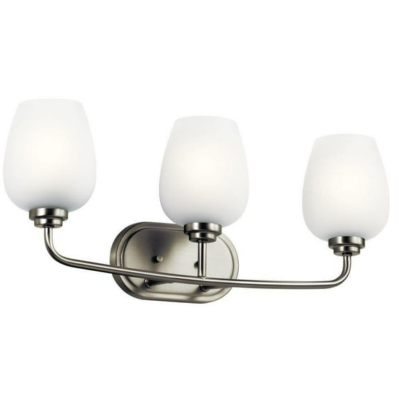 3 Light Vanity Light 10 inches Tall By 24 inches Wide-Brushed Nickel Finish-Satin Etched Glass Color Bailey Street Home 147-Bel-3330013