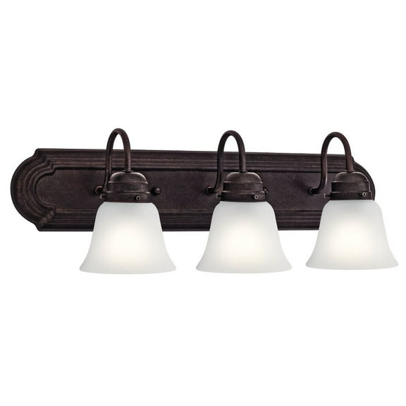 3 Light Vanity Light Approved for Damp Locations with Traditional Inspirations 8 inches Tall By 24 inches Wide-Tannery Bronze Finish Bailey Street