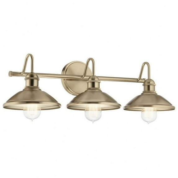 3 Light Vanity Light Approved for Damp Locations with Vintage Industrial Inspirations 7.25 inches Tall By 26.25 inches Wide-Champagne Bronze Finish